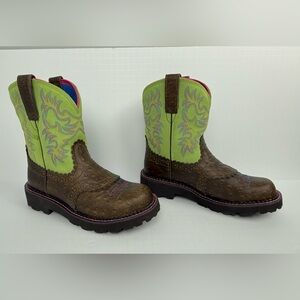 Women’s Ariat fatbaby boots 7.5B Stitched Brown Green Beautiful
